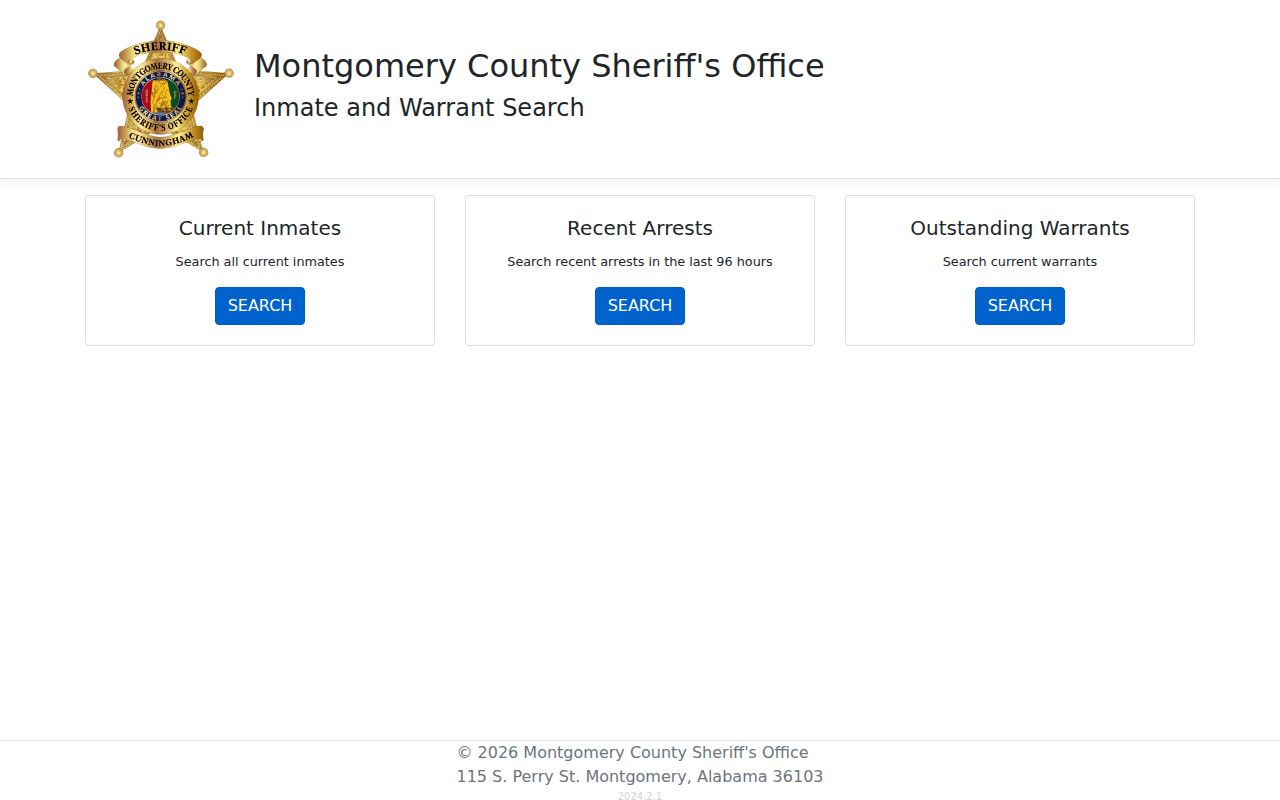 Montgomery County arrest records and sheriff search menu