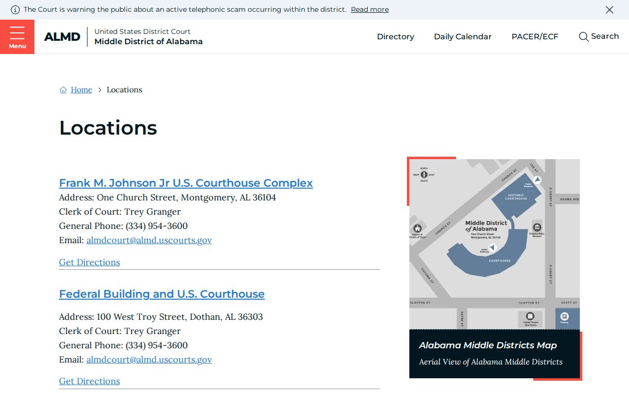 Middle District courthouse source for federal court dockets in Montgomery County