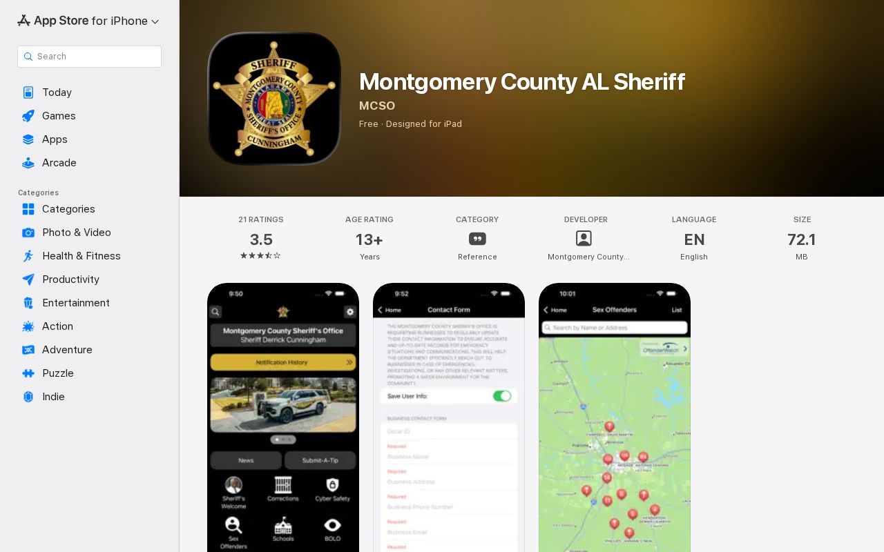 Montgomery County inmate search Apple sheriff app listing